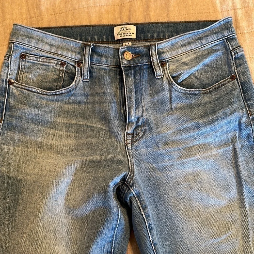 Womens J Crew Slim Broken In Distressed Stretchy Boyfriend Jeans Size 27T EUC